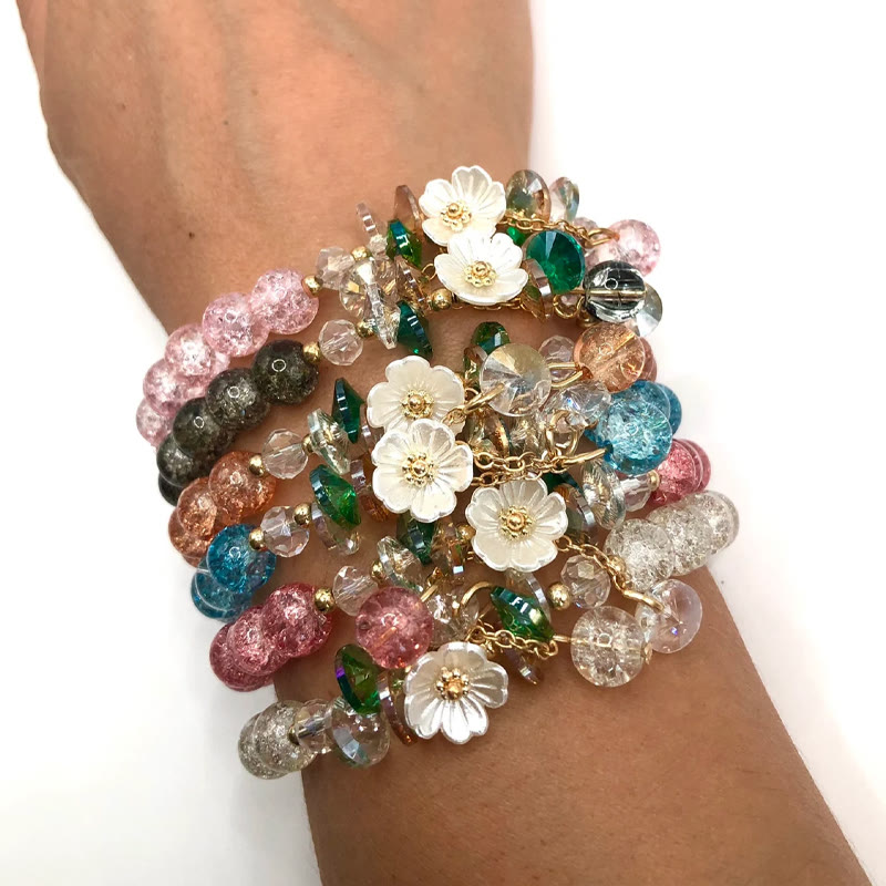 Romantic Sakura Cherry Blossoms Glass Bead Stretch Bracelet - image 1
