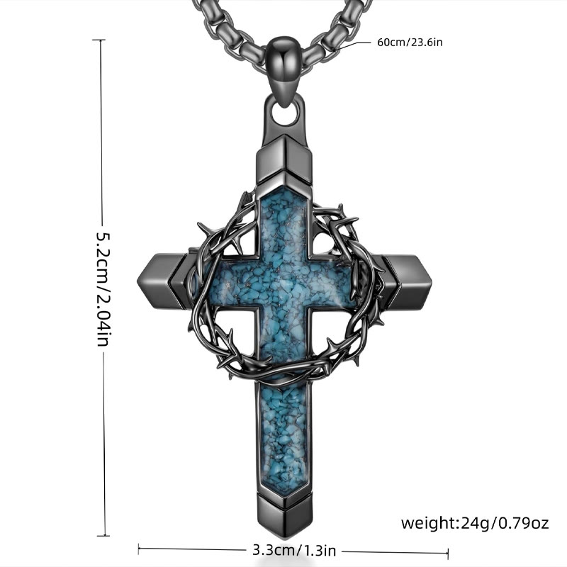 Faith Turquoise Crown Of Thorns Cross Necklace - image 4