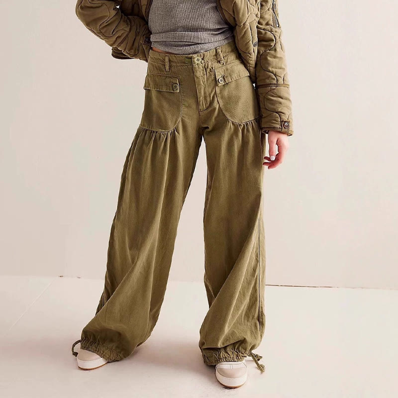 Vintage Drawstring Tie&pocket  Lantern Jeans - Army Green - XL - image 9