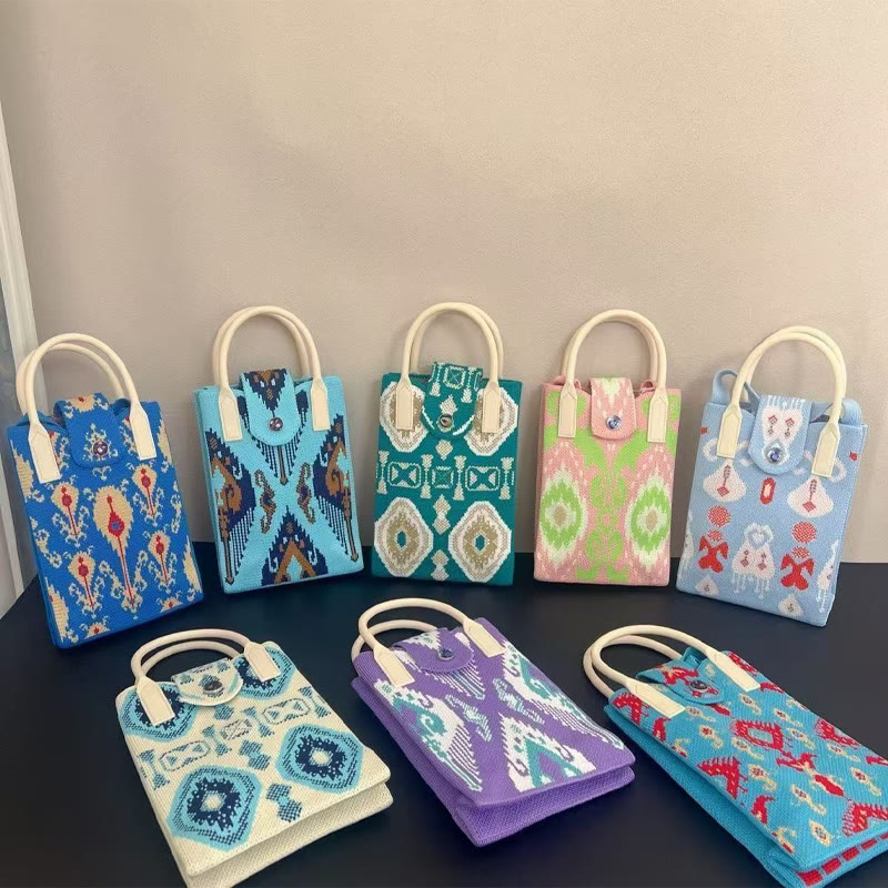 Boho Ethnic Patterns Knitted Crossbody Bag - image 1