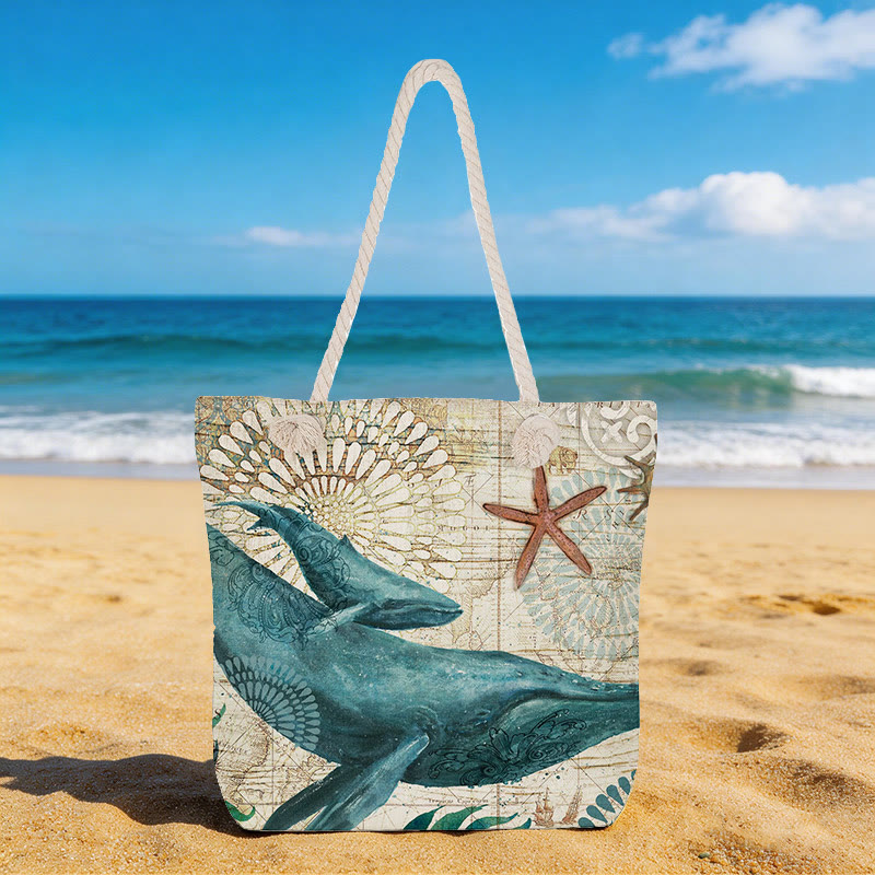 Ocean Rope Tote Bag - whale - 45*35*12cm - image 1