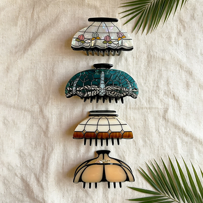 Vintage Colorful Lampshade-shaped Floral Painted Acrylic Hair Claw - image 1