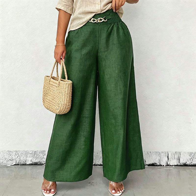 Soid Loose Fit Metal Embellishment Elastic Waist Wide-leg Pants - Green - XL - image 1