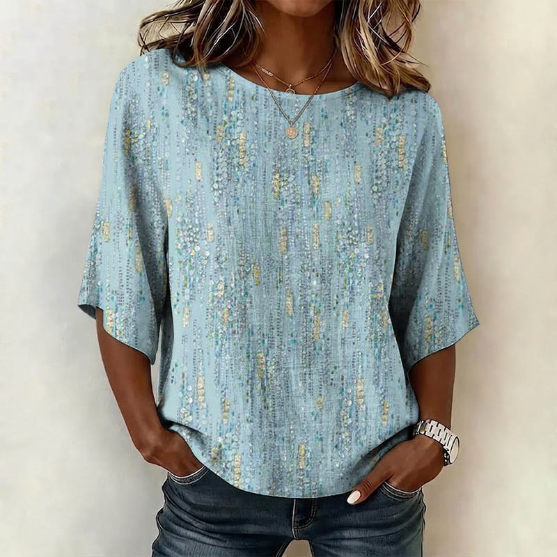 Elegant Polka-dot Texture Pattern Print Half Sleeve Casual Blouse - Blue - 4XL - image 2