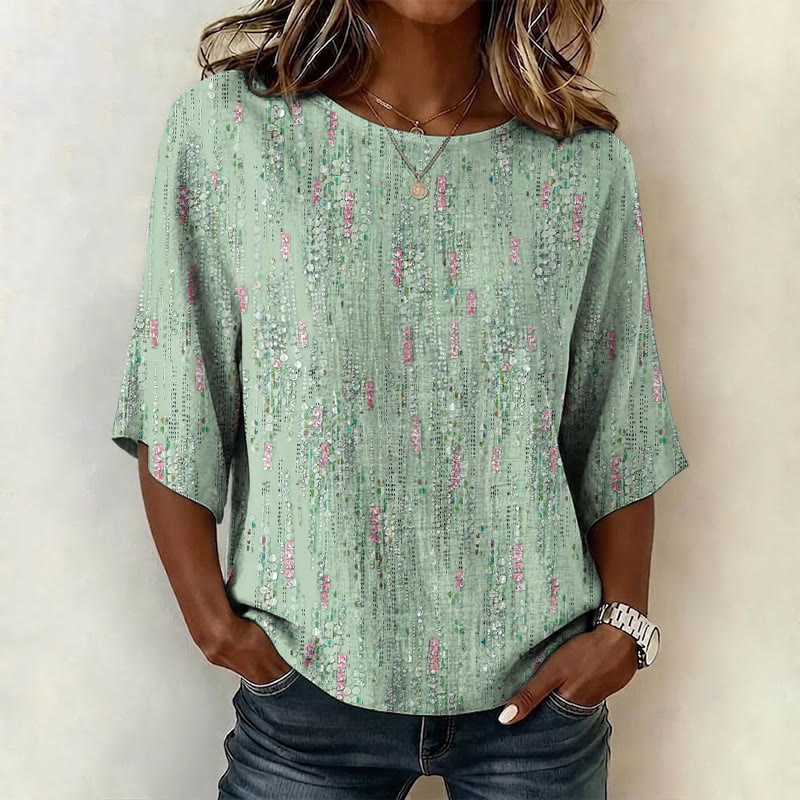 Elegant Polka-dot Texture Pattern Print Half Sleeve Casual Blouse - Light Green - 4XL - image 1