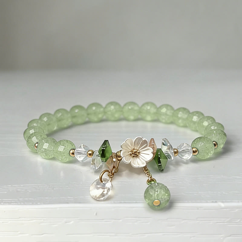 Romantic Sakura Cherry Blossoms Glass Bead Stretch Bracelet - Green - 13-14cm - image 7