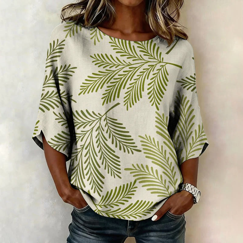 Tropical Palm Leaf Print Half Sleeve Casual Blouse - Apricot - 4XL - image 1