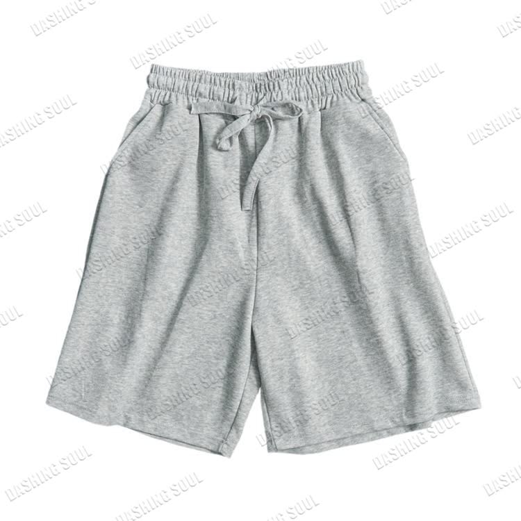 Cotton Solid Color Drawstring Pocket Shorts - Grey - 3XL - image 1