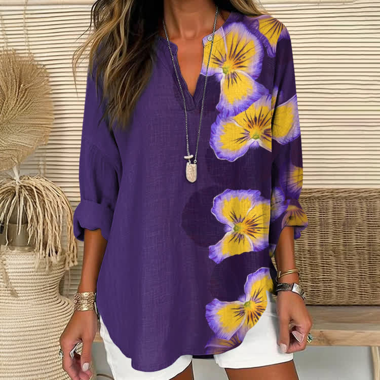 Alzheimer's Floral Watercolor Blend Pattern Print Short Sleeve Casual Blouse - Purple - US 30 (8XL) - image 1