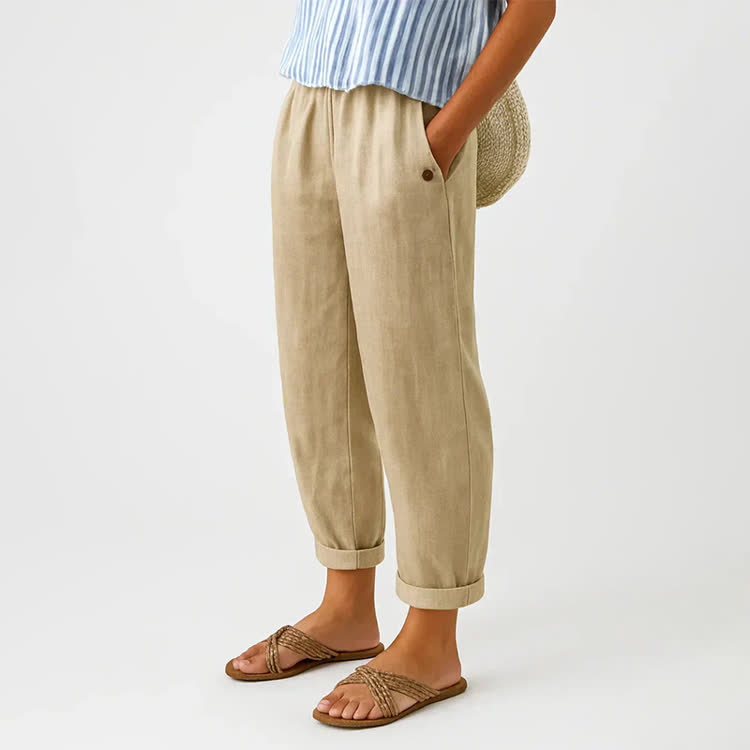 Elegant Solid Cozy Casual Pocket Pants  - Khaki - 5XL - image 1