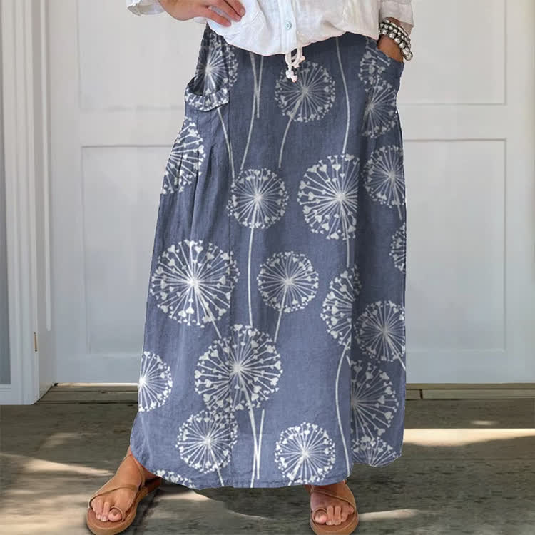 Minimalist Dandelion Pattern Print Casual Pocket Skirt - Blue - US 20 (5XL) - image 1