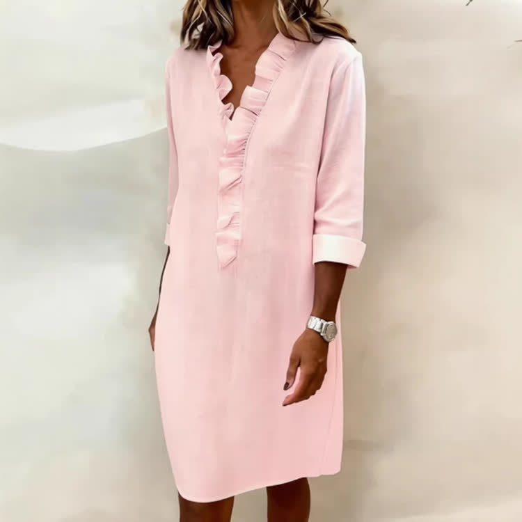 Women's Solid V-neck Long Sleeve Midi Dress - Pink - 2XL - image 1