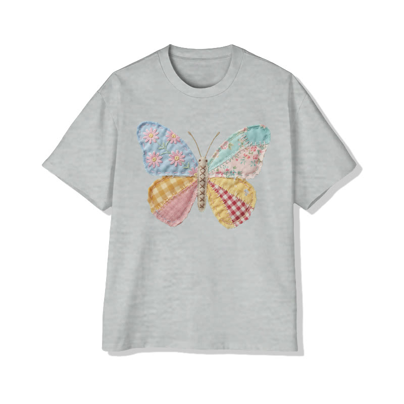  Pastoral Butterfly Floral Pattern Print Pattern Cotton Print T-shirt - Grey - US16-18(2XL) - image 9