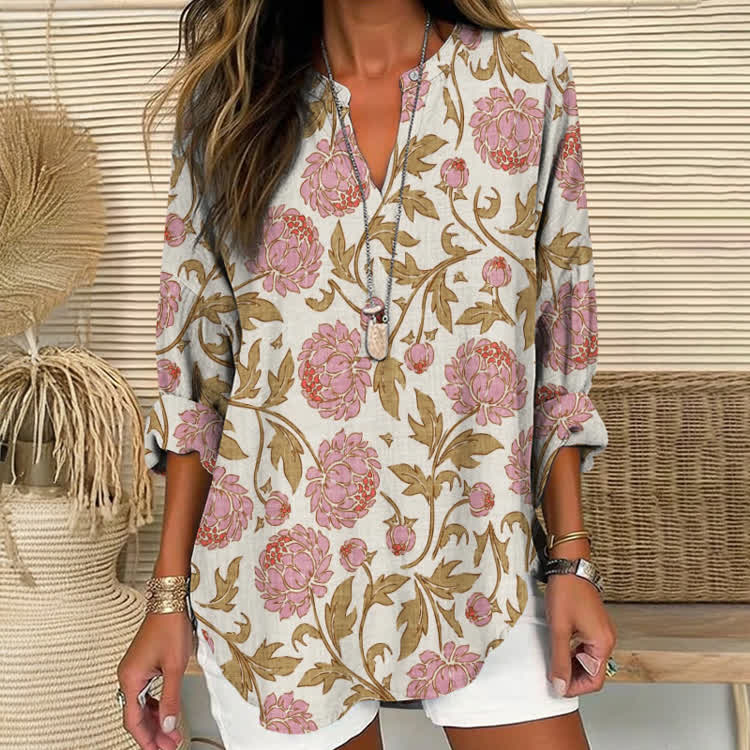 Pink Watercolor Fruits Breast Cancer Awareness Patterns Print Long Sleeve Casual Blouse - Pink - US 30 (8XL) - image 1