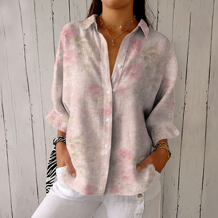 Pink Subtle Jacquard Breast Cancer Awareness Pattern Print Half-sleeve Button-down Shirt - Pink - US 26 (6XL) - image 1