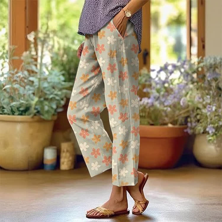 Pastoral Little Flowers Pattern Print Casual Pocket Pants  - Light Green - US 20 (5XL) - image 1