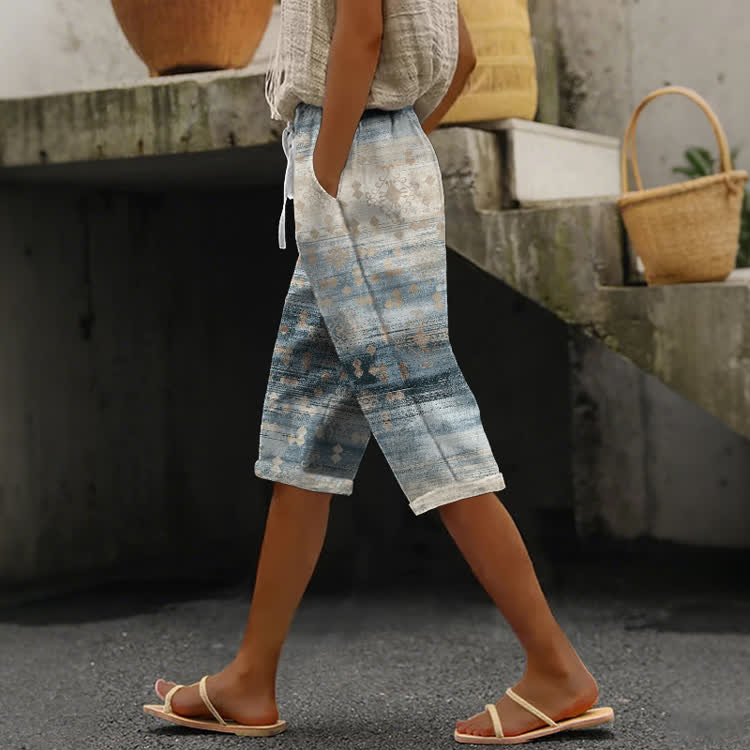 Retro Gradient Platinum Pattern Print Casual pocket Mid Short Pants  - Blue - US 24 (4XL) - image 1
