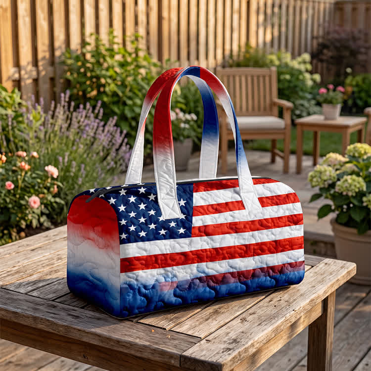 Usa Freedom Gradient Independence Day Pattern Print Quilted Duffle Tote  Bag - White - one size - image 1