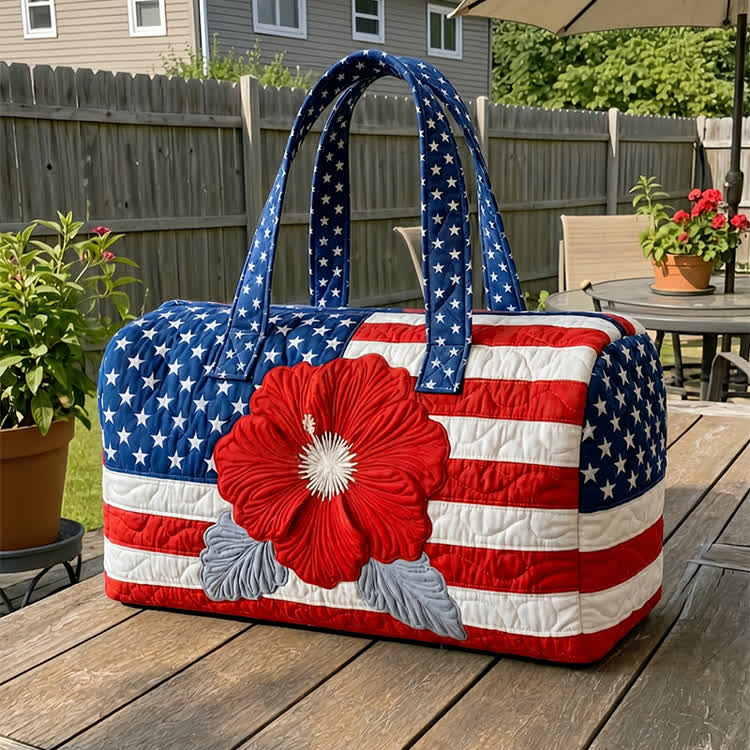 Usa Freedom Blossom Independence Day Pattern Print Quilted Duffle Tote  Bag - White - one size - image 1