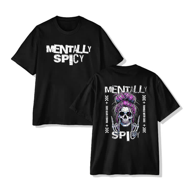 Mentally Spicy Skull Print T-shirt - Black - US16-18(2XL) - image 1