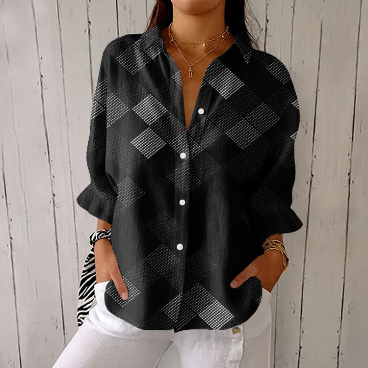 Modern Gradient Geometric Squares Pattern Print Half-Sleeve Button-Down Shirt - Black - US 26 (6XL) - image 1