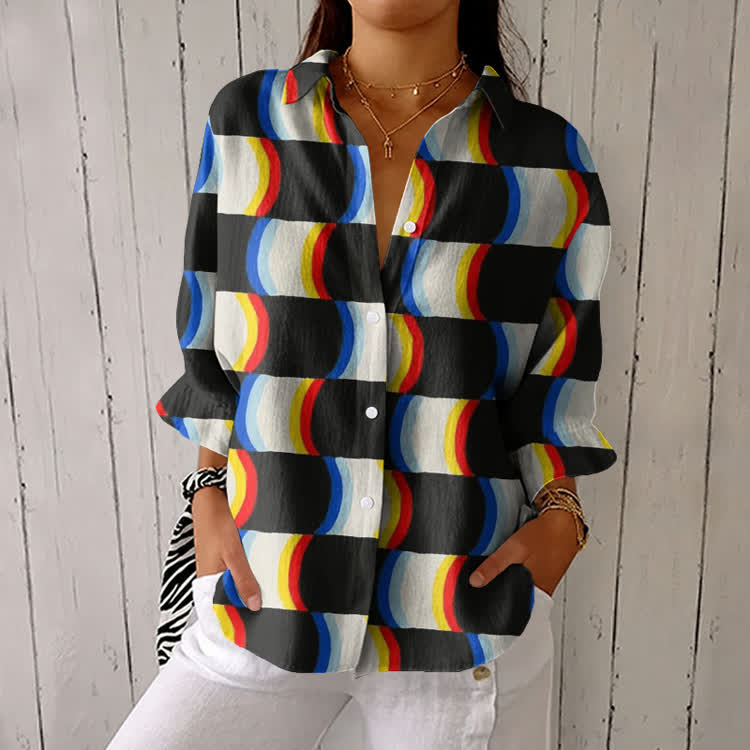 Modern Vertigo Checkerboard Pattern Print Half-Sleeve Button-Down Shirt - Black - US 26 (6XL) - image 1