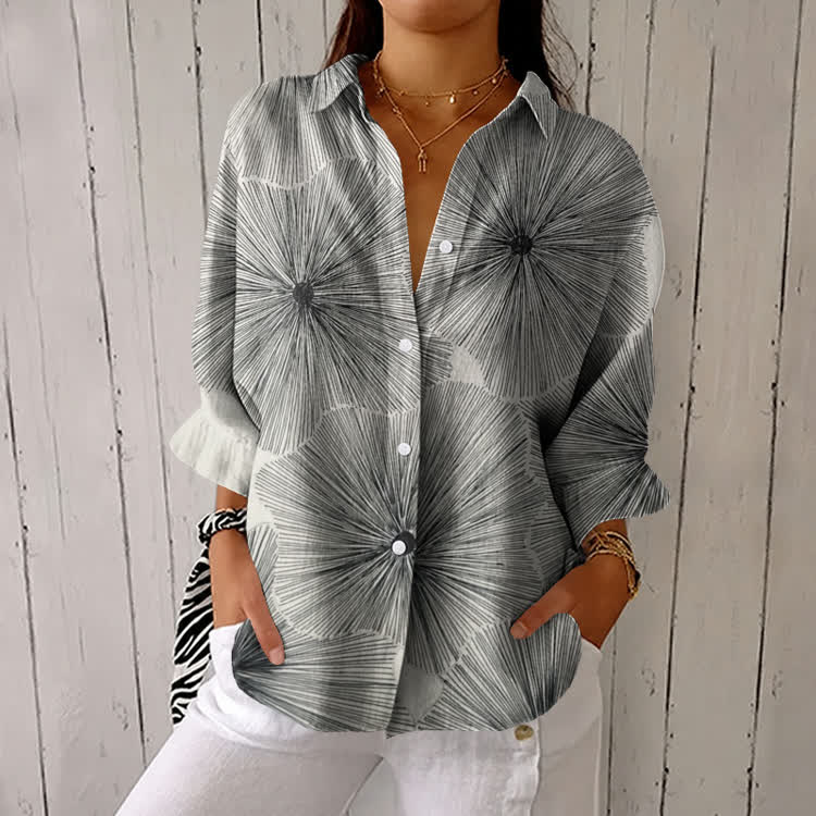 Modern Abstract Floral Line Art Pattern Print Half-Sleeve Button-Down Shirt - Grey - US 26 (6XL) - image 1