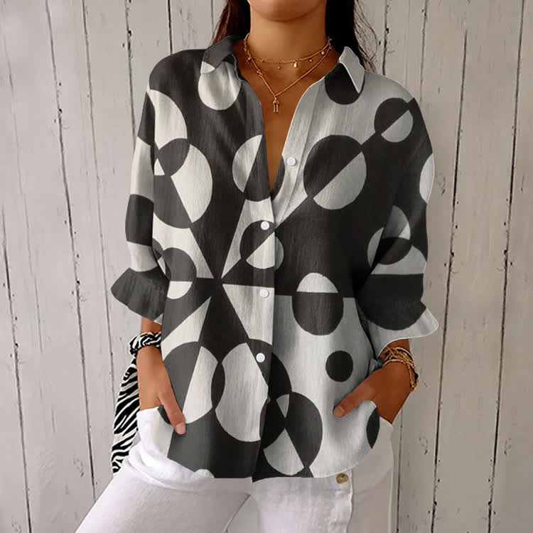 Modern Radial Dots Pattern Print Half-Sleeve Button-Down Shirt - Black - US 26 (6XL) - image 1