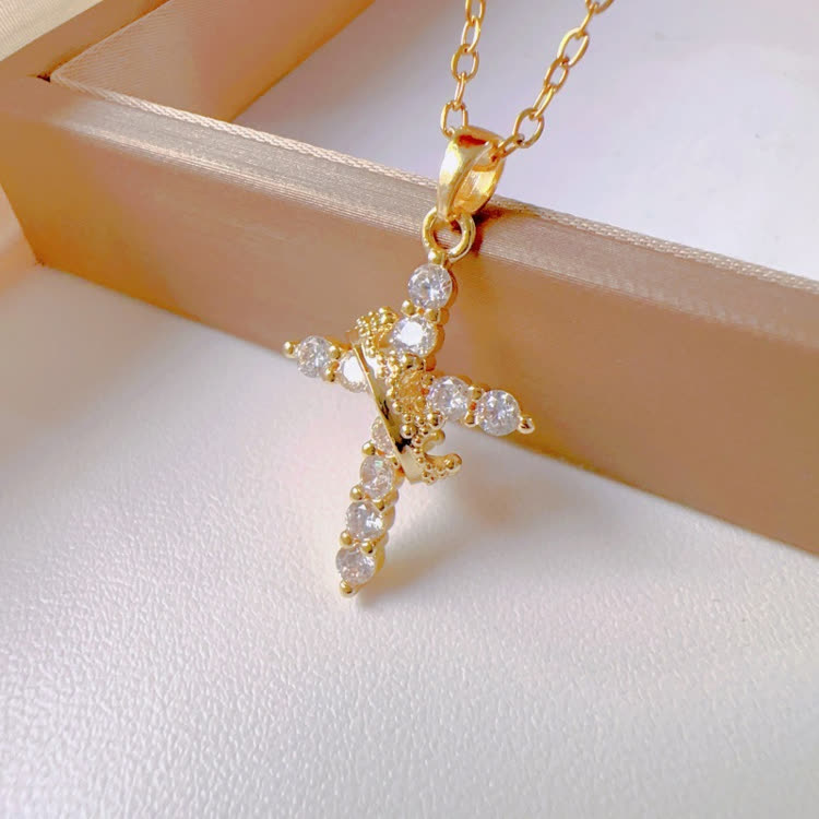 Faith Zircon Crown & Cross Necklace - image 1