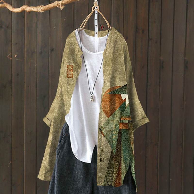 Japanese Warrior Samurai Pattern Print Cardigan - image 2