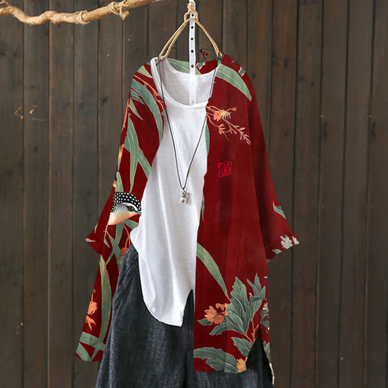 Japanese Vintage Little Bird Pattern Print Cardigan - image 6