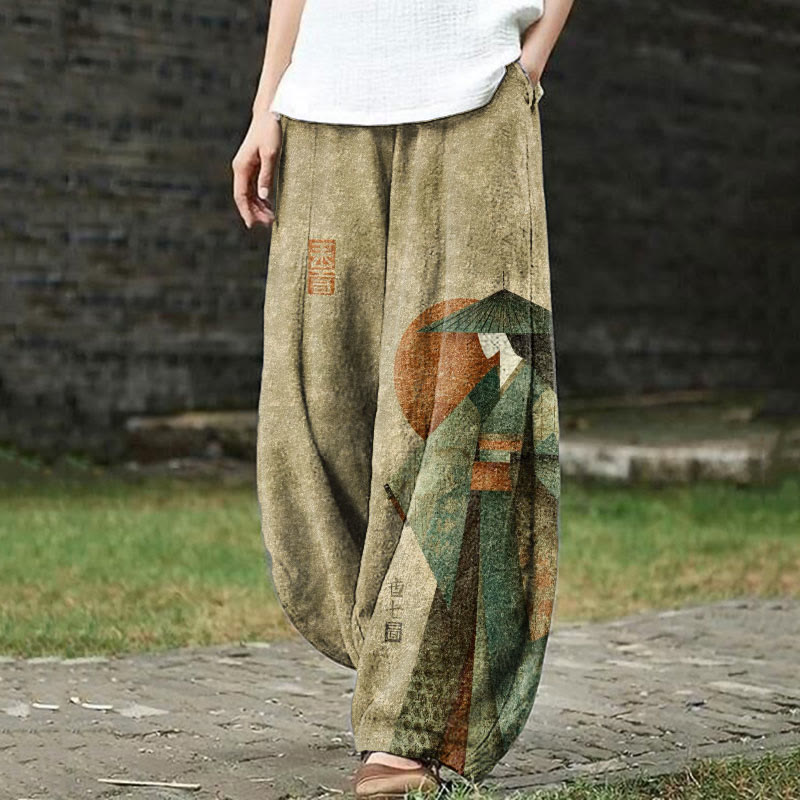 Japanese Warrior Samurai Pattern Print Casual Bloomers Pants - Olive Green - US18(5XL) - image 1