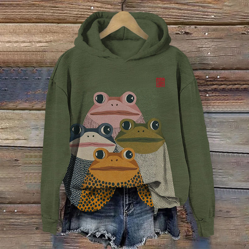 Japanese Style Frog Print Long Sleeved Hoodie - Green - US44-46(8XL) - image 1