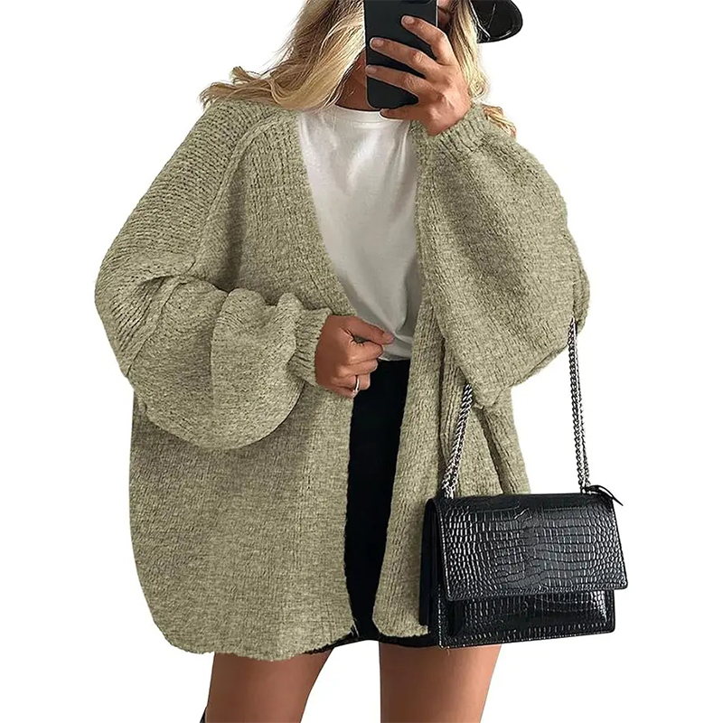 Women's Solid Color Casual Knit Cardigan Sweater - Olive Green - 2XL - image 7