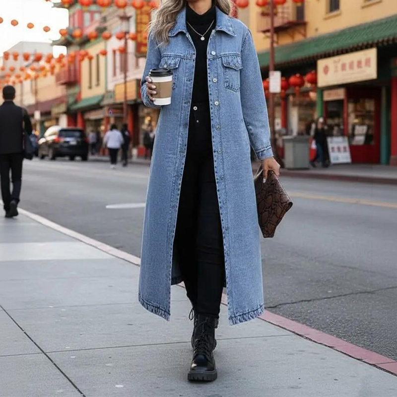 Women's Vintage Button Down Casual Denim Outerwear - image 4