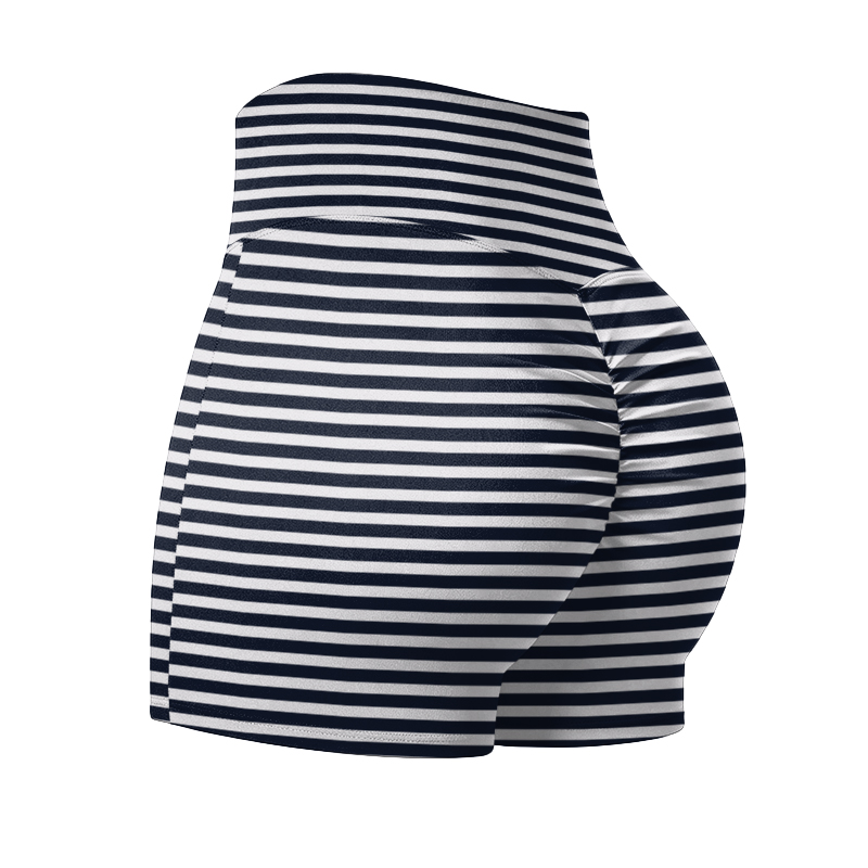 Classic Stripe Seam Detail High Waist Yoga Shorts  - Black - 4XL - image 1