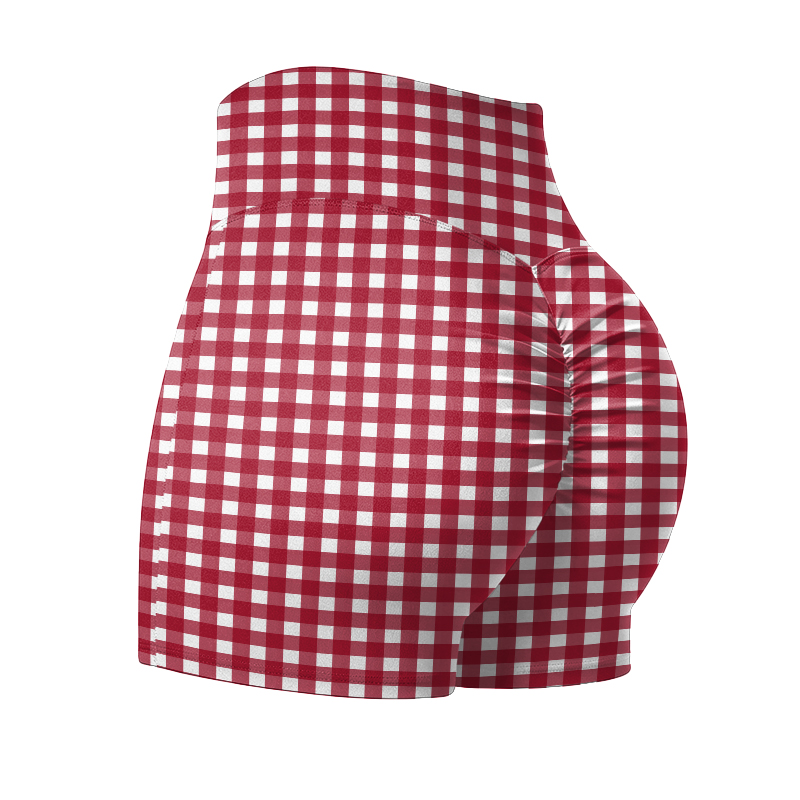 Vintage Gingham High Waist Scrunch Butt Sculpting Yoga Shorts - Red - 4XL - image 1