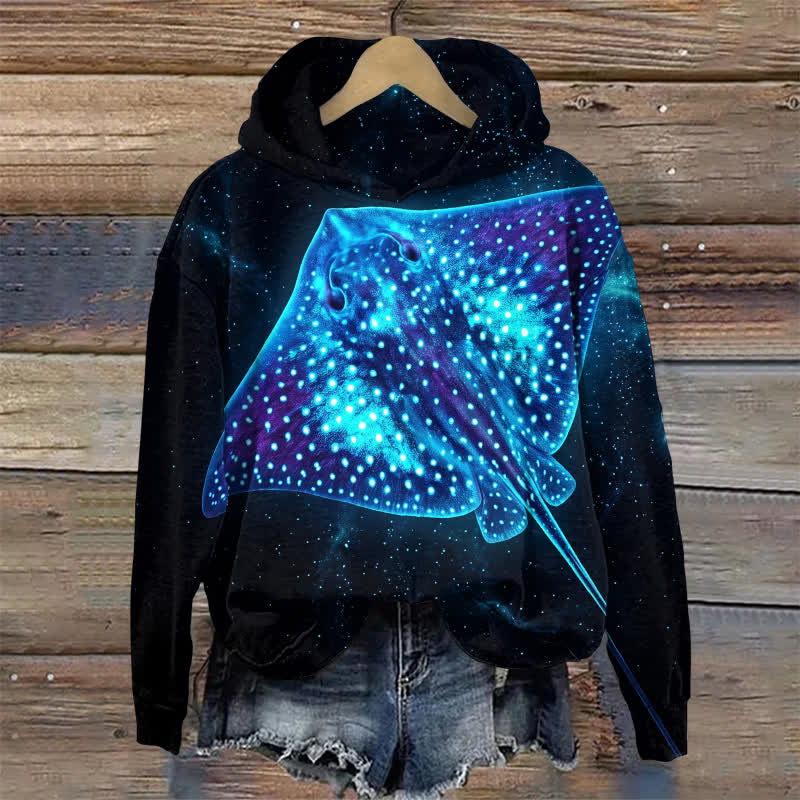 Streetwear Neon Stingray Print Long Sleeve Hoodie - image 1