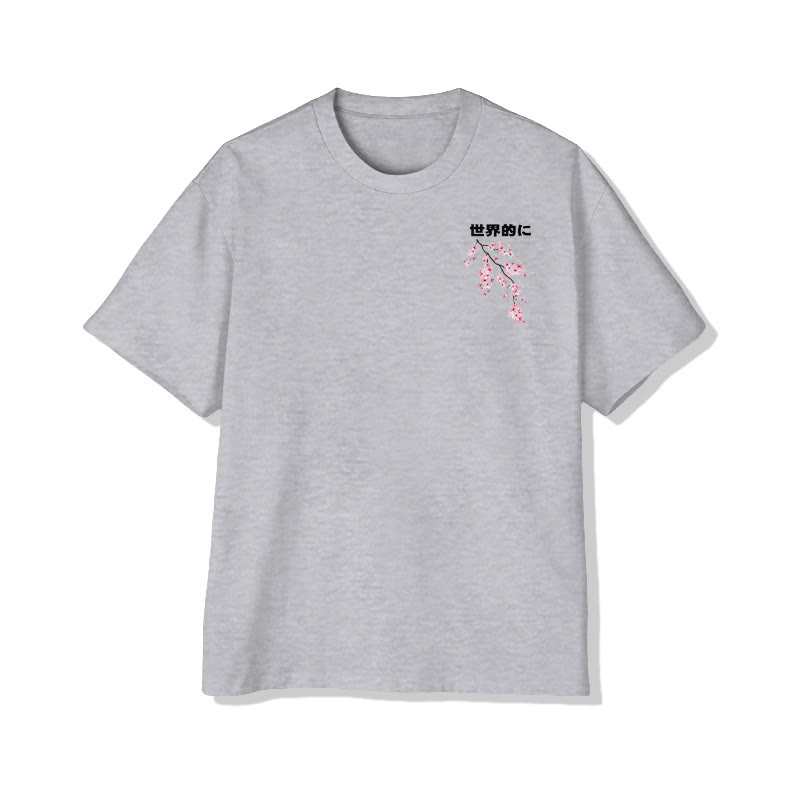 Unisex Cherry Blossom Print Short-Sleeve Crew Neck T-Shirt - image 6