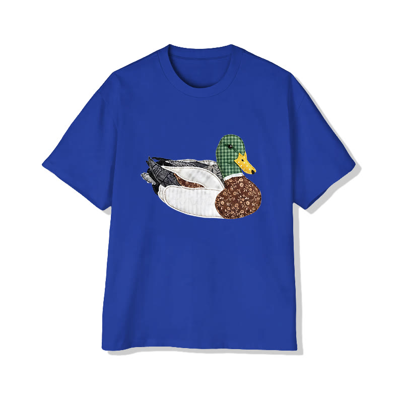 Rural Floral Farm Friend duck pattern Print Pattern Cotton Print T-Shirt - Royal Blue - US16-18(2XL) - image 10
