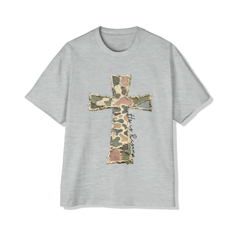 Christian He Is Risen Camouflage Cross Print Pattern Cotton Print T-shirt - Grey - US16-18(2XL) - image 13