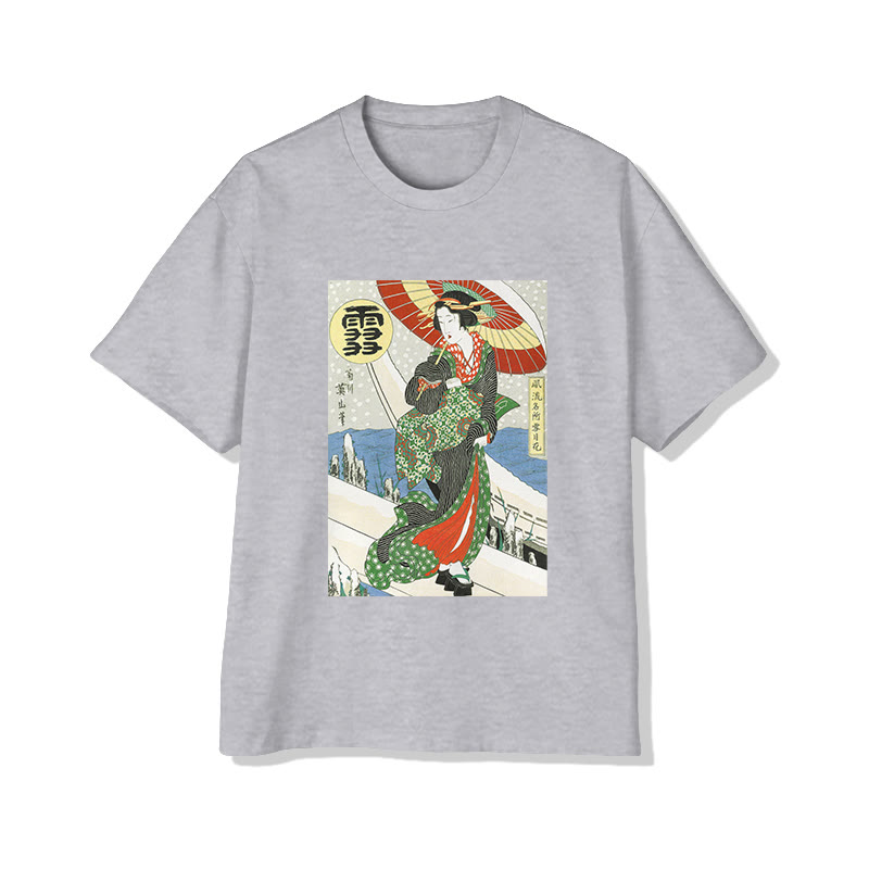 Vintage Japanese Art Print Short Sleeved Crew Neck T-shirt - Grey - 2XL - image 3