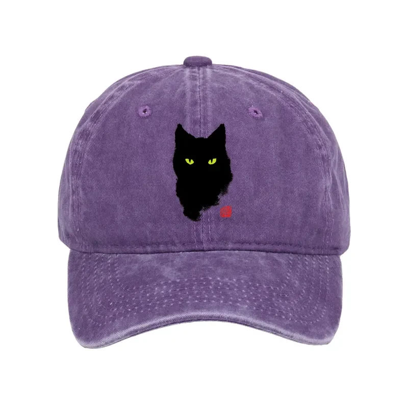 Unisex 100% Cotton Cat Sharp Gaze Vintage Print Cap - Purple - one size - image 3