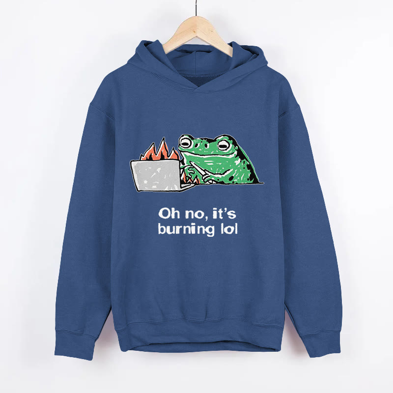 Unisex Funny Frog Pattern Long Sleeved Hoodie - Dark Blue - US44-46(8XL) - image 4