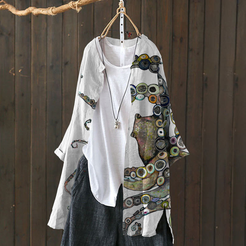 Squid Oil Painting Print Cardigan