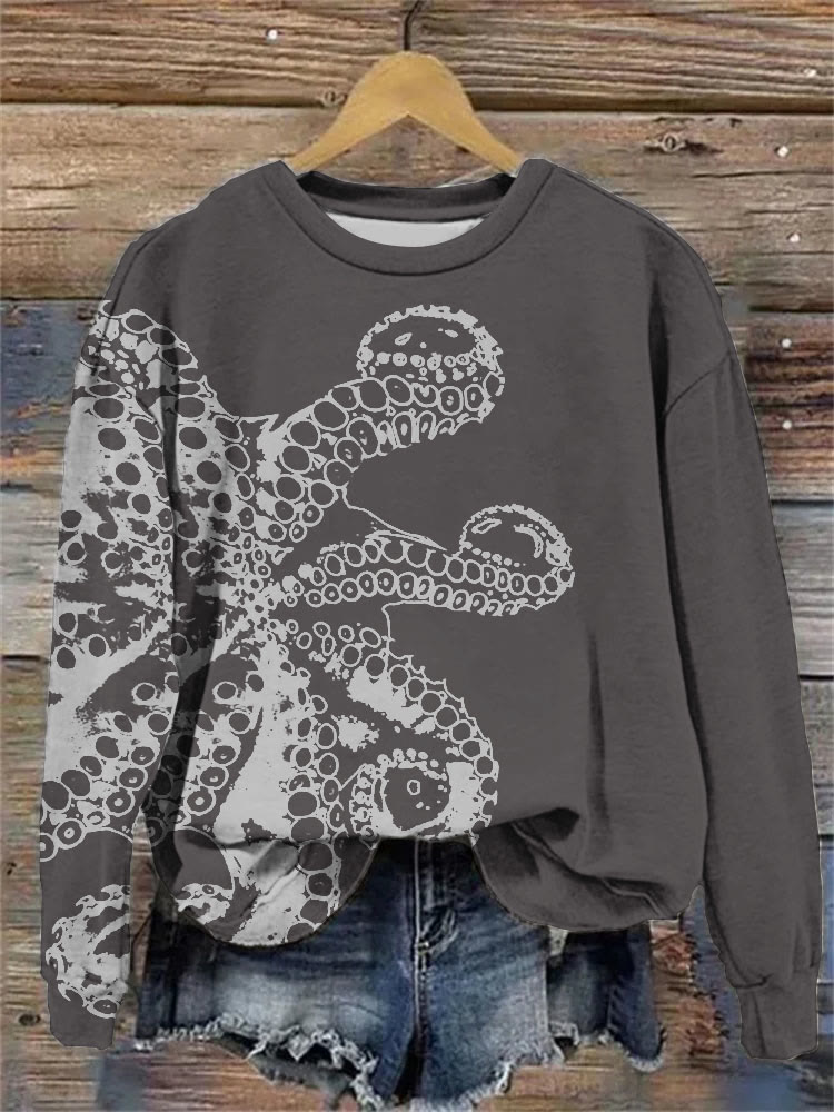 Dashingsoul Octopus Asymmetric Print Sweatshirt