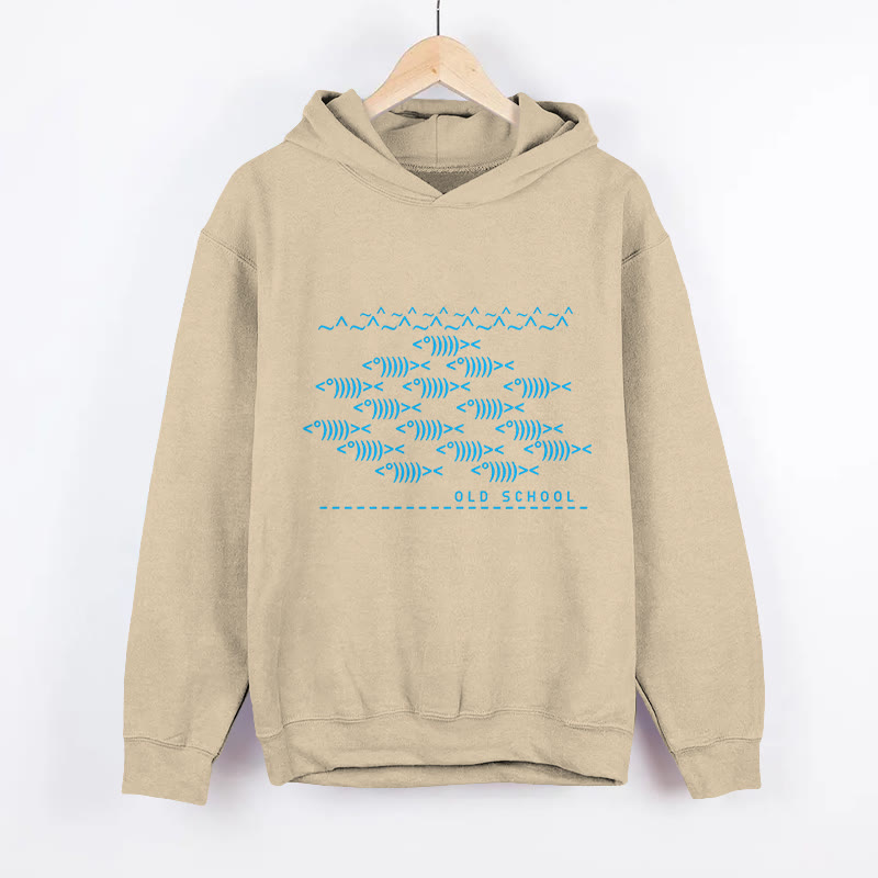 Unisex Old School Fish Geek Print Long Sleeved Hoodie - Apricot - US44-46(8XL) - image 5