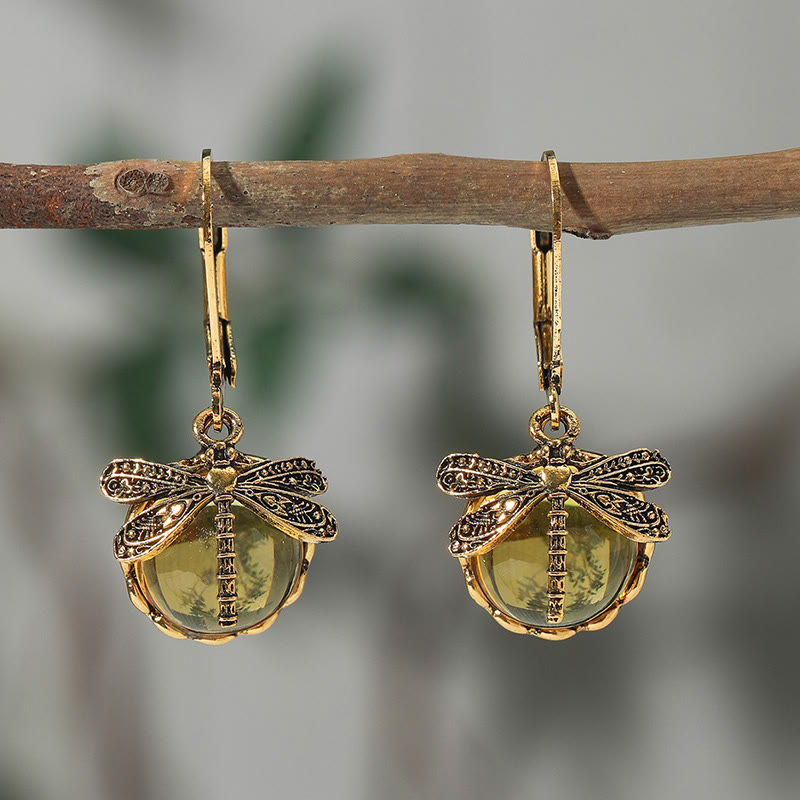 Bohemian Vintage Dragonfly Crystal Drop Earrings - Champagne - one size - image 7