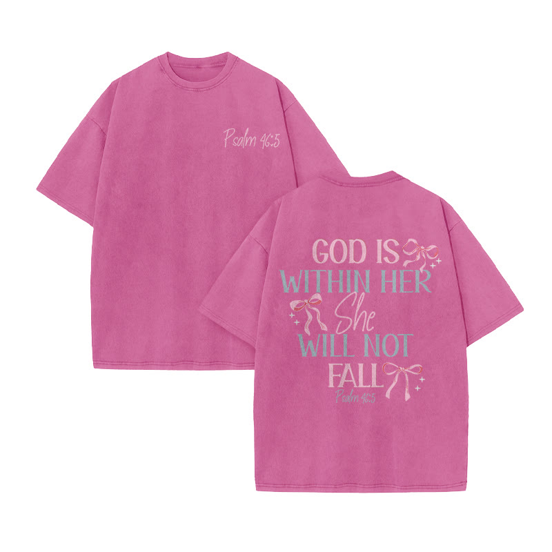 God Is Within Her Psalm 46:5 Print Acid Washed T-shirt - Pink - US20-22(3XL) - image 8