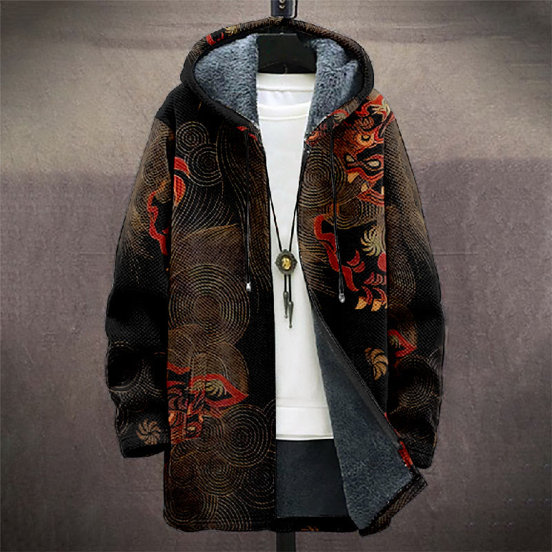 Japanese Ethnic Circle Pattern Print Unisex Plush Thick Long-sleeved Fleece Jacket Coat - image 2